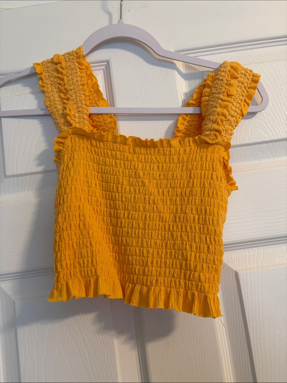 Urban Outfitters Yellow Smocked Crop Top with Ruffle Hem